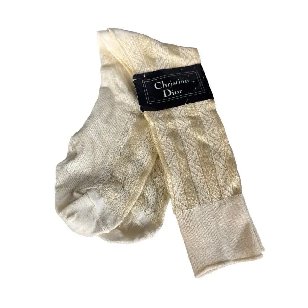 Vintage NOS Christian Dior Mens Socks 100% Nylon sz 10-13 Natural